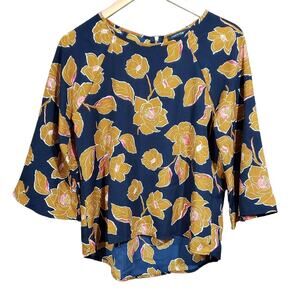 Papermoon rust colored floral print exposed zipper 3/4 sleeve blouse woman sz XS